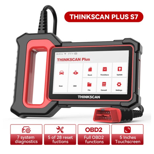 THINKCAR THINKSCAN PLUS S7 Diagnostic Scanneur Support 7 Systèmes Diagnostic, Full OBD2 Fonctions, Choose Any 5 Functions from 28 Reset Services