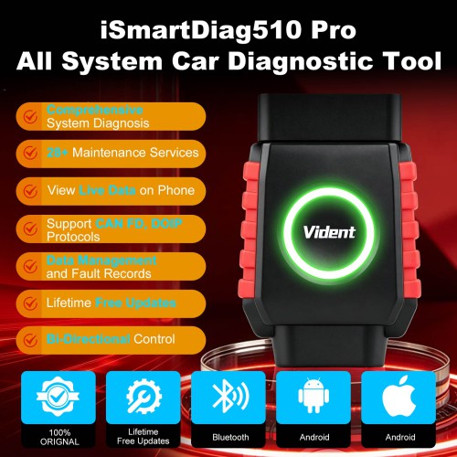 Vident iSmartDiag510 Pro All System Car Diagnostic Tool Supports 28 Special Functions, Lifetime Free Updates