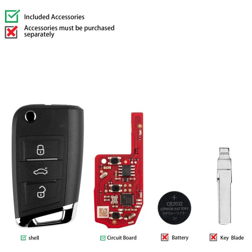 XHORSE XEDM24EN Second Generation Super Remote MQB Style 3 Boutons 5PCS