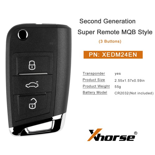 XHORSE XEDM24EN Second Generation Super Remote MQB Style 3 Boutons 5PCS