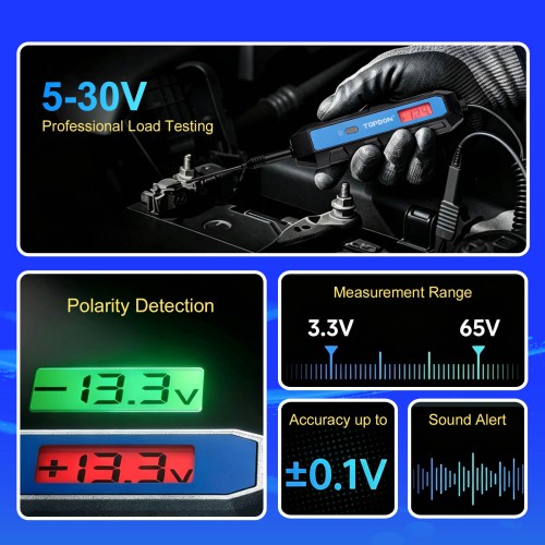 TOPDON CT100 Automotive Circuit Tester, 5-30V Professional Load Testing, Measurement Range: 3.3V-65V, Accuracy up to ±0.1V, 12.5 ft Extends
