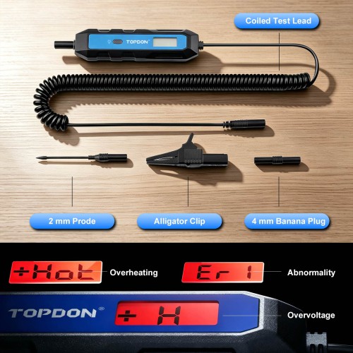 TOPDON CT100 Automotive Circuit Tester, 5-30V Professional Load Testing, Measurement Range: 3.3V-65V, Accuracy up to ±0.1V, 12.5 ft Extends