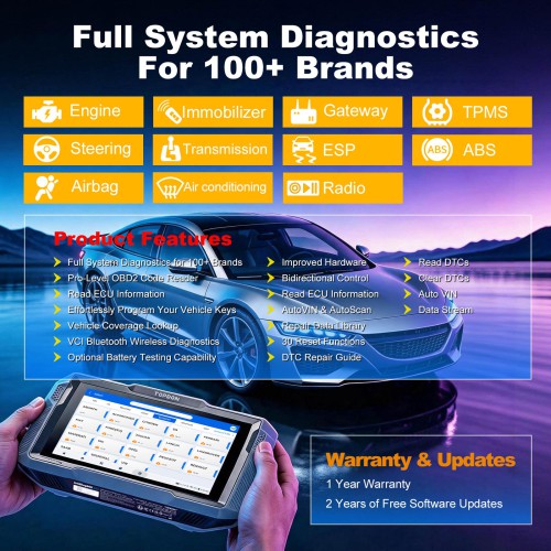 TOPDON UltraDiag 8-Inch Clé Programmeur & Diagnostic Appareil Supporte 30 fonctions de réinitialisation, contrôle bidirectionnel, plus de 100 voitures