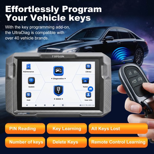 TOPDON UltraDiag 8-Inch Clé Programmeur & Diagnostic Appareil Supporte 30 fonctions de réinitialisation, contrôle bidirectionnel, plus de 100 voitures
