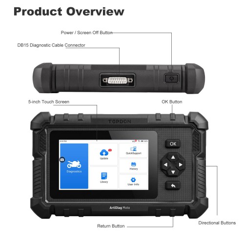 TOPDON ArtiDiag Moto 5-Inch Motorcycle Diagnostic Appareil