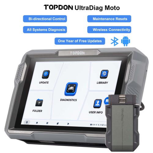 TOPDON UltraDiag Moto 8-inch Wireless Motorcycle Diagnostic Appareil Supporte contrôle bidirectionnel, réinitialisations de maintenance, connectivité