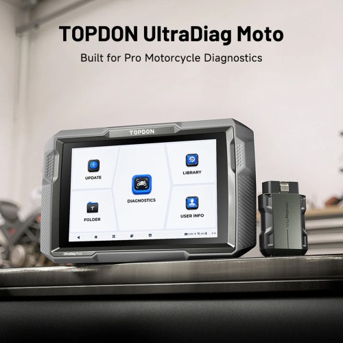 TOPDON UltraDiag Moto 8-inch Wireless Motorcycle Diagnostic Appareil Supporte contrôle bidirectionnel, réinitialisations de maintenance, connectivité