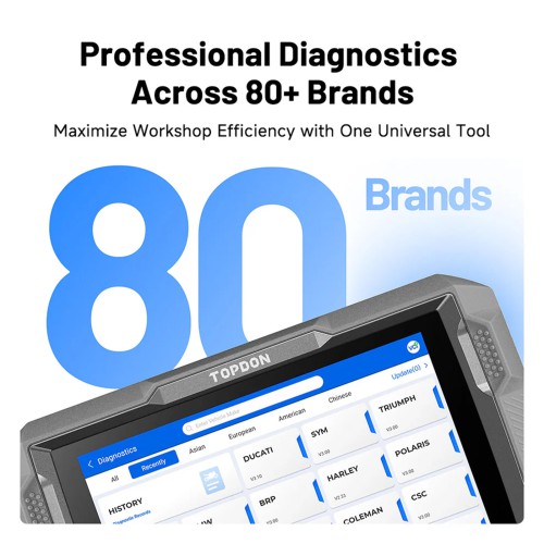 TOPDON UltraDiag Moto 8-inch Wireless Motorcycle Diagnostic Appareil Supporte contrôle bidirectionnel, réinitialisations de maintenance, connectivité