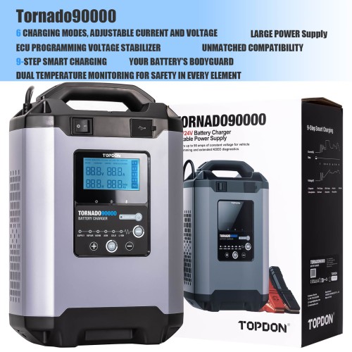 TOPDON Tornado90000 - 90A Alimentation Stable et Chargeur Intelligent 12V/24V