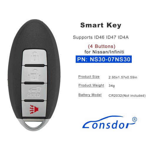 Lonsdor NS30-07NS30 for Nissan/Infiniti Smart Key 4 Buttons Supports ID46 ID47 ID4A