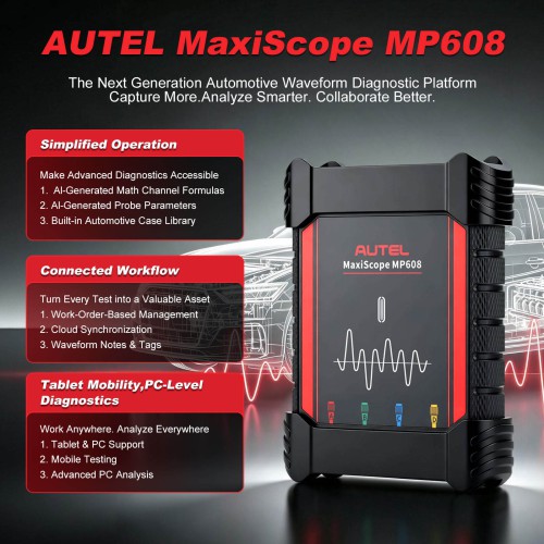 AUTEL MaxiScope MP608 4-Channel Automotive Oscilloscope pour diagnostic électrique avancé des véhicules