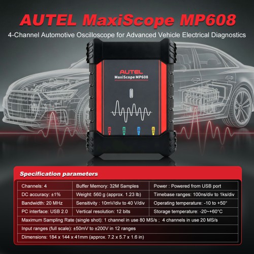 AUTEL MaxiScope MP608 4-Channel Automotive Oscilloscope pour diagnostic électrique avancé des véhicules