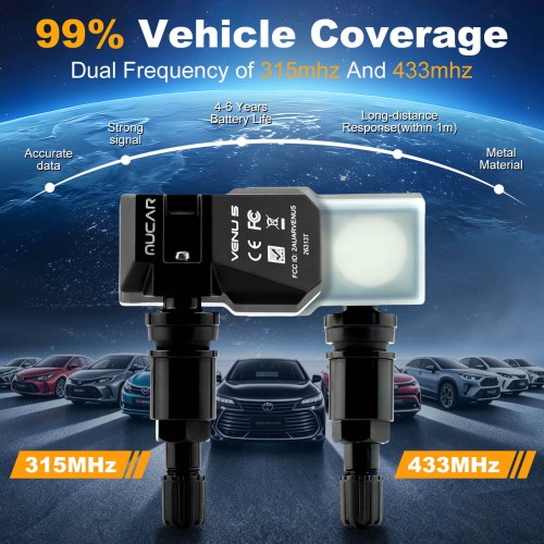 THINKCAR MUCAR VENU5 Tire Pressure Sensors Support 315MHz & 433MHz Dual Frequency 4PCS/Set