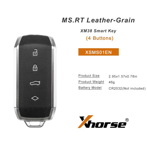 XHORSE XSMS01EN MS.RT Leather-Grain XM38 Smart Key 4 Boutons 5PCS