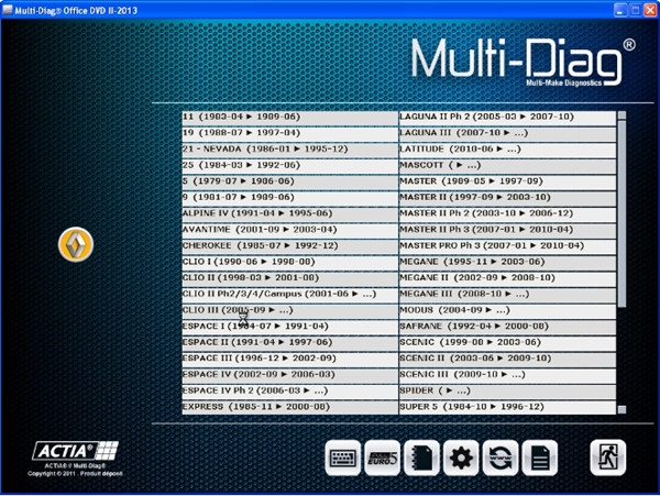II-2013 multi-diag access j2534 interface Logiciel Display