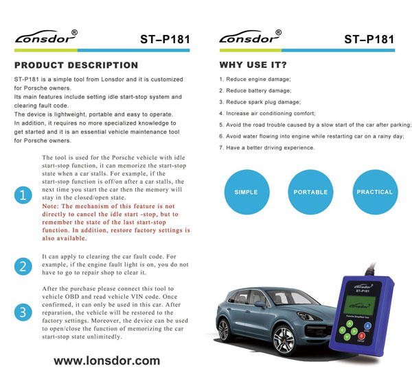 Lonsdor ST-P181 Code Reader for Porsche